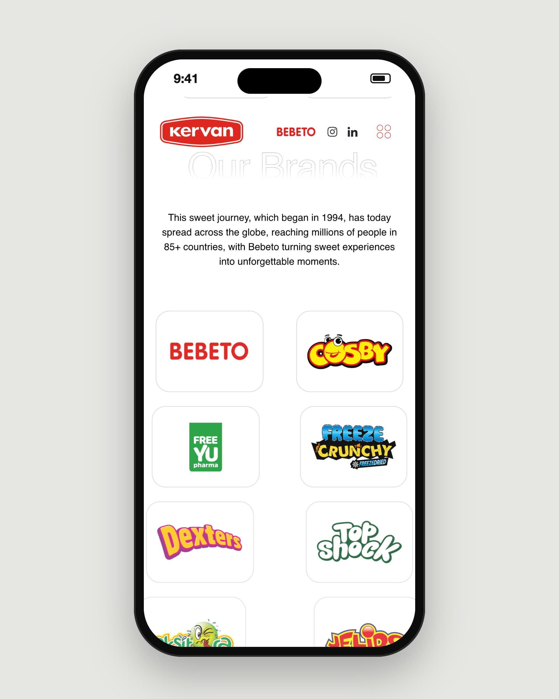 Kervan Gıda brand grid on mobile