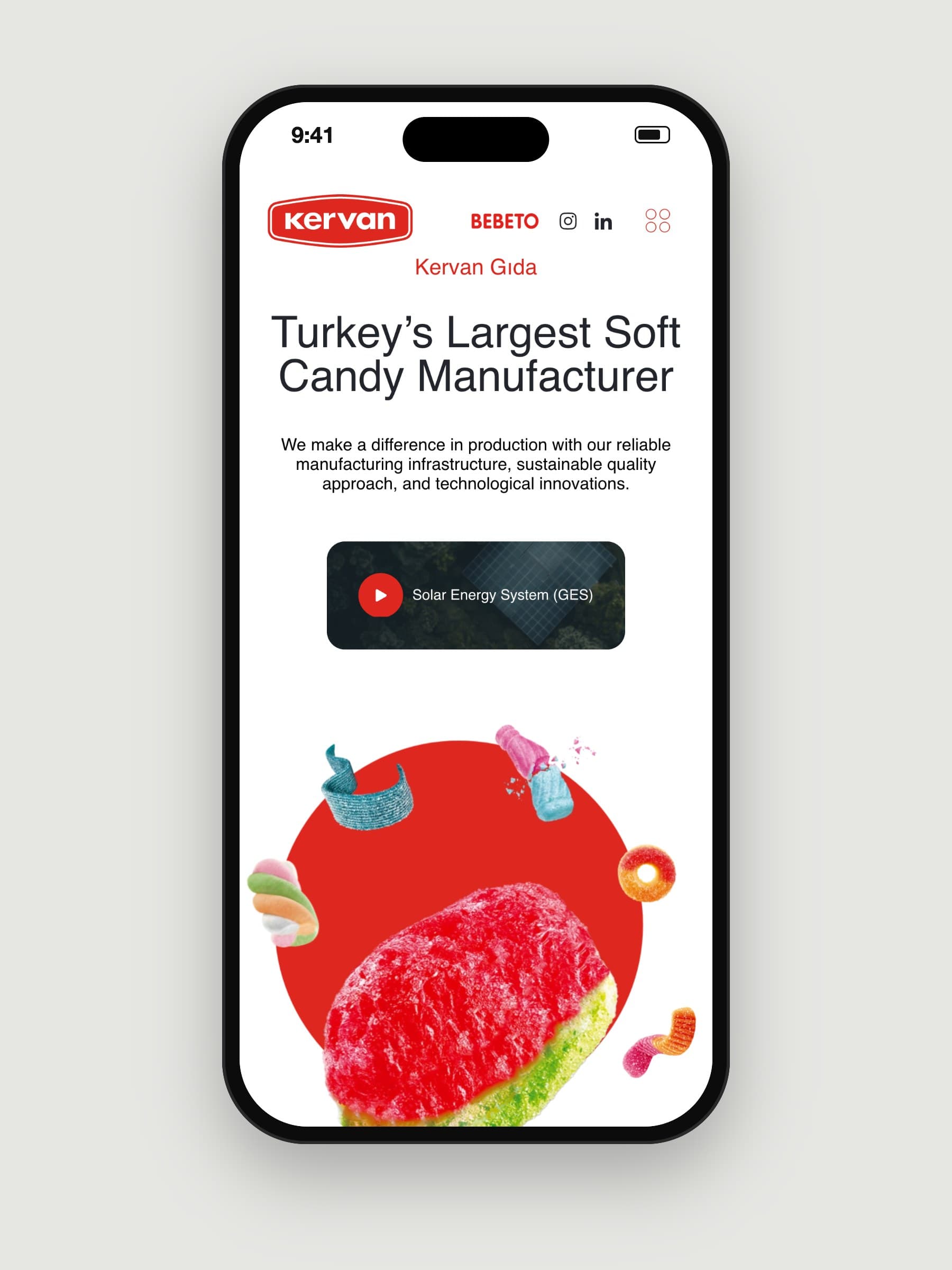 Mobile section with the candy illustration
